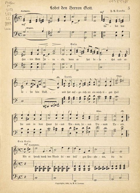 Lob und Ehre: eine Sammlung neuer Chorgesänge, für den Gebrauch Gemischter Kirchen-Chöre. Nach amerikanischen Quellen page 3