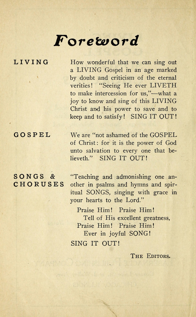 Living Gospel Songs and Choruses page iii