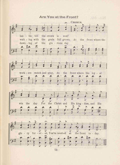 Loyalty to the King: a collection of new and old songs for the use of organized Sunday-school classes, especially for all classes in the Loyal Movement page 73