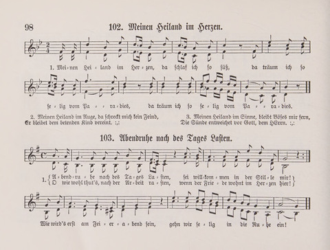 Lieder-Perlen: Eine Sammlung von Liedern geistlichen und gemischten Inhalts, theils in deutscher, theils in englischer Sprache, nebt einer Anzahl Spiellieder, ein-, zwei- und dreistimmig (mit Anhang) page 98