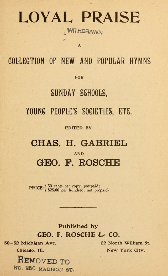 Loyal Praise: a collection of new and popular hymns for Sunday schools, young people