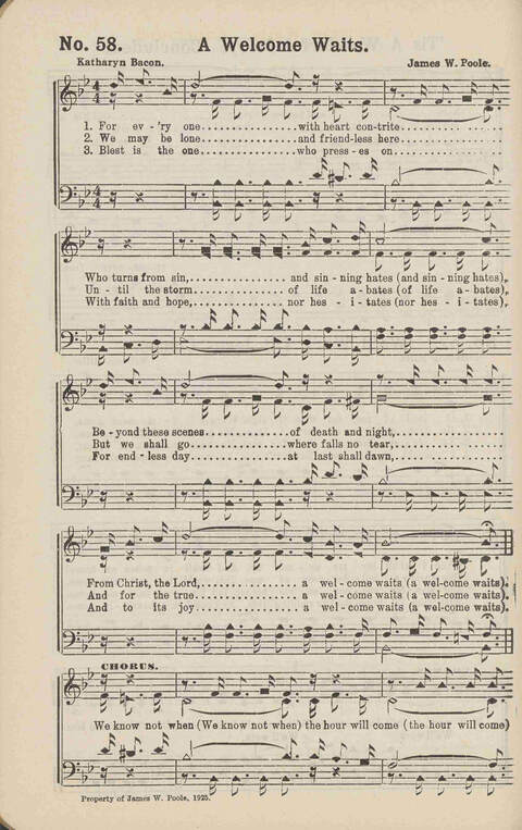 Living Words: a collection of sacred songs, both new and old, for the church, the Sunday school, the revival meeting, the singing convention, and all kinds of religious work and worship page 58