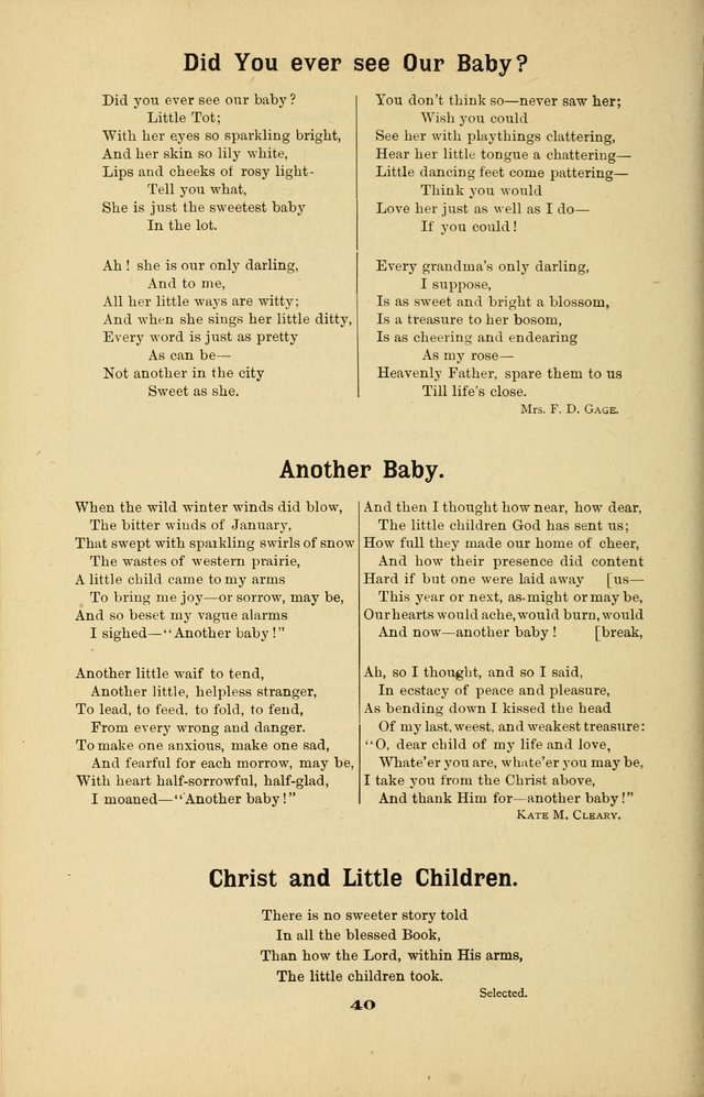 Melodies for Little People: containing also one hundred recitations for Sunday-schools, anniversary occasions, concerts, entertainments, and sociables, with songs adapted... page 40