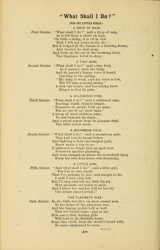 Melodies for Little People: containing also one hundred recitations for Sunday-schools, anniversary occasions, concerts, entertainments, and sociables, with songs adapted... page 48