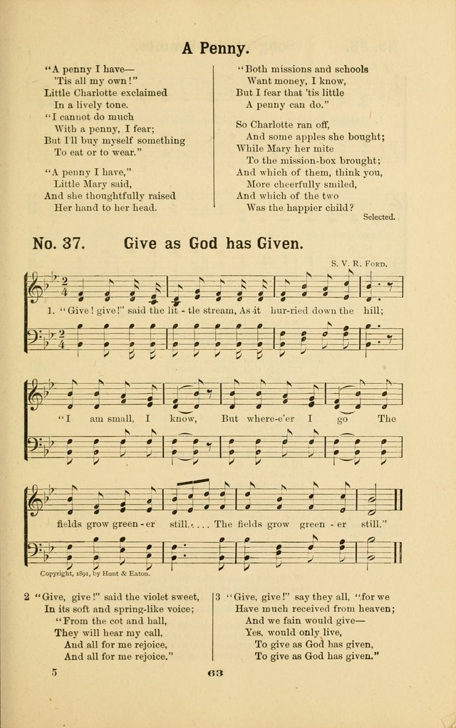 Melodies for Little People: containing also one hundred recitations for Sunday-schools, anniversary occasions, concerts, entertainments, and sociables, with songs adapted... page 63