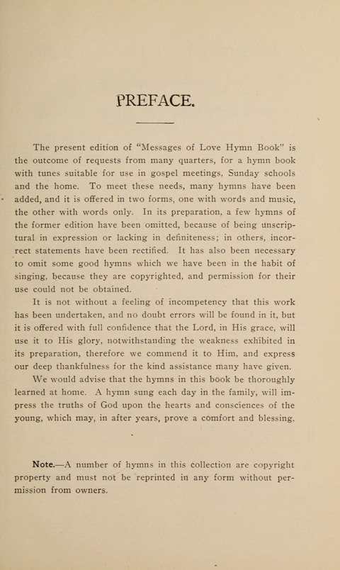 Messages of Love Hymn Book: for Gospel, Sunday School, Special Services and Home Singing page viii