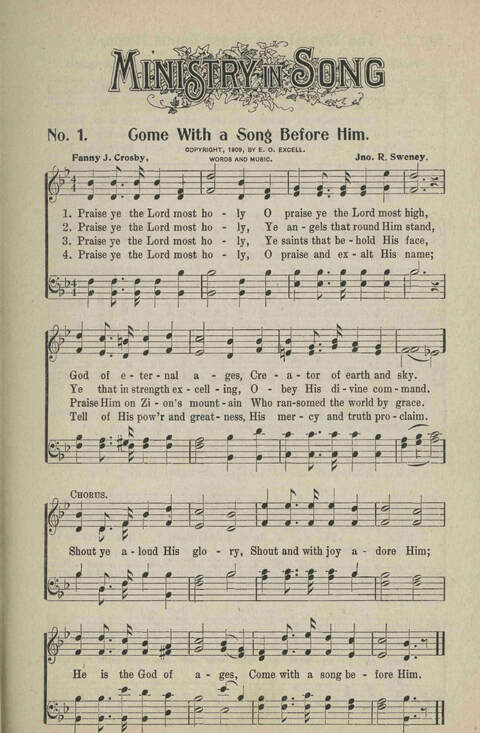 Ministry in Song: A new collection of songs for all relgious services especially arranged for Sunday schools, Epworth Leagues, prayer meetings and revivals page 1