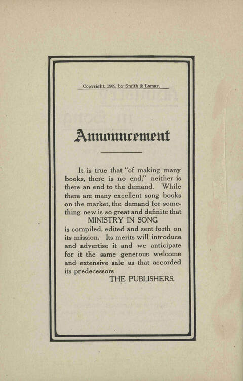 Ministry in Song: A new collection of songs for all relgious services especially arranged for Sunday schools, Epworth Leagues, prayer meetings and revivals page v