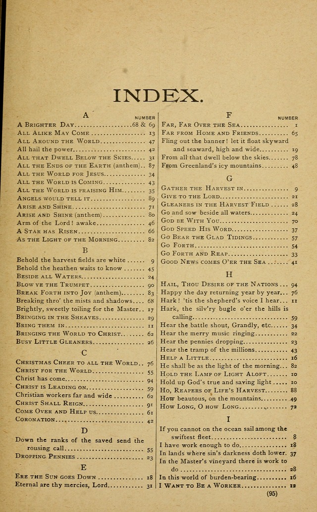 Missionary Songs: for the use of missionary societies, missionary and gleaners