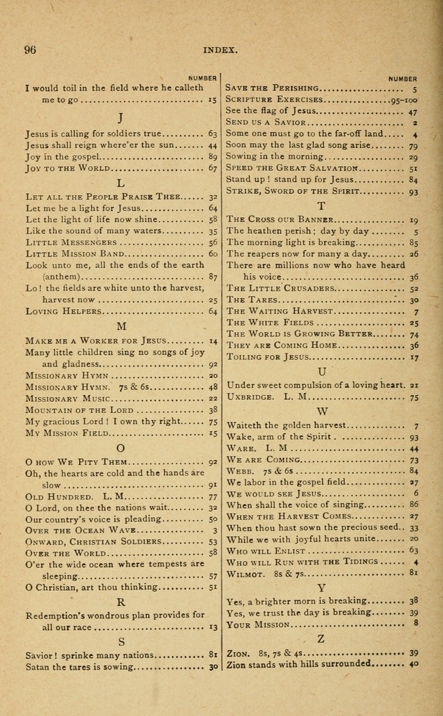 Missionary Songs: for the use of missionary societies, missionary and gleaners