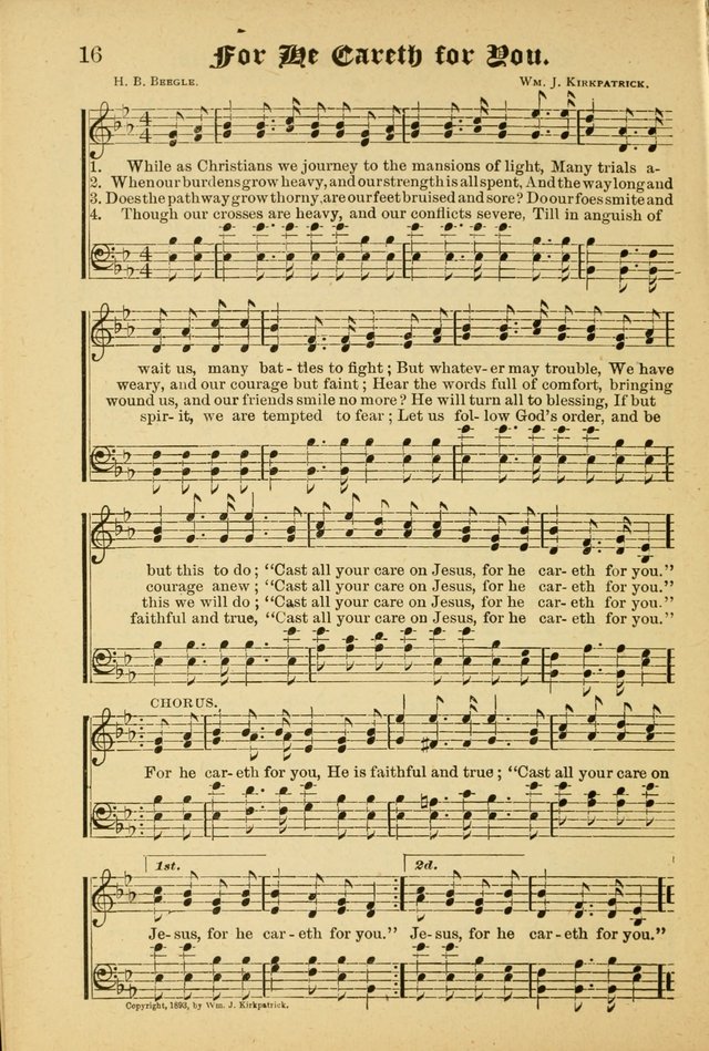Our Praise in Song: a collection of hymns and sacred melodies, adapted for use by Sunday schools, Endeavor societies, Epworth Leagues, evangelists, pastors, choristers, etc. page 16