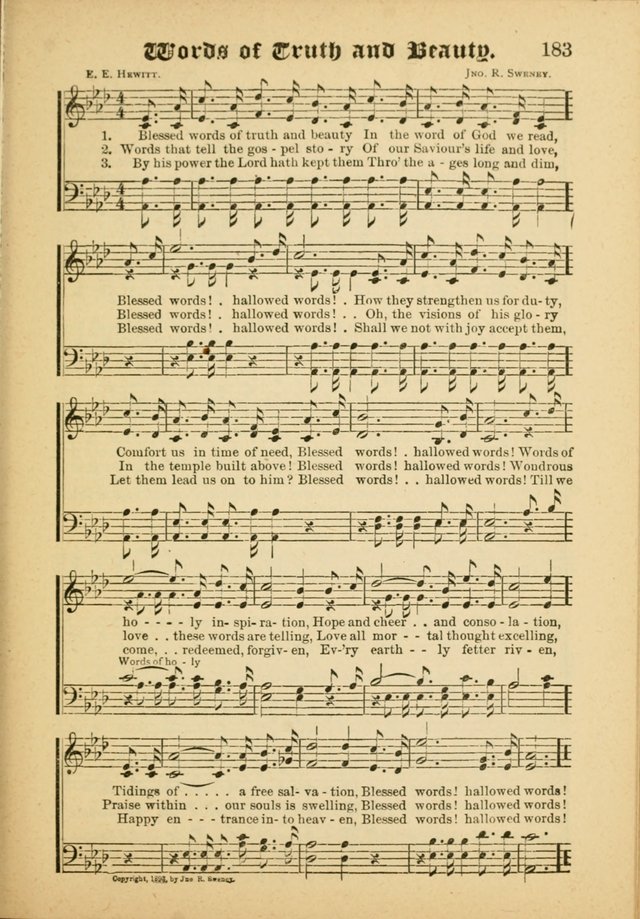 Our Praise in Song: a collection of hymns and sacred melodies, adapted for use by Sunday schools, Endeavor societies, Epworth Leagues, evangelists, pastors, choristers, etc. page 183