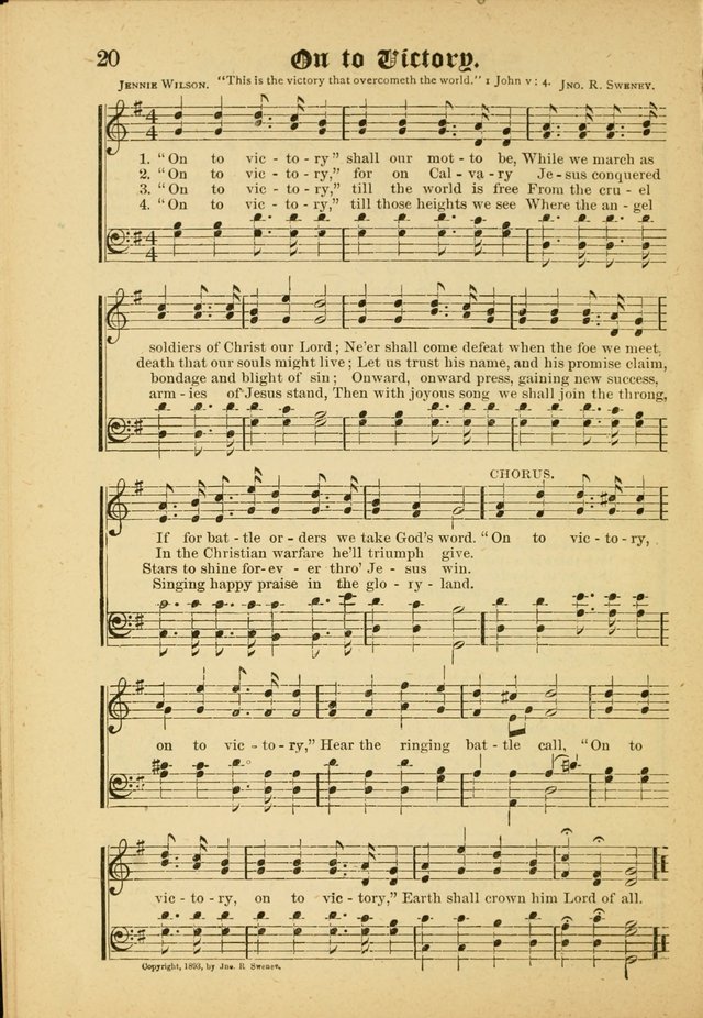 Our Praise in Song: a collection of hymns and sacred melodies, adapted for use by Sunday schools, Endeavor societies, Epworth Leagues, evangelists, pastors, choristers, etc. page 20