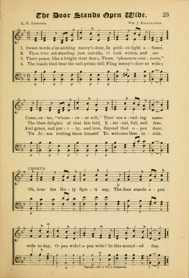 Our Praise in Song: a collection of hymns and sacred melodies, adapted for use by Sunday schools, Endeavor societies, Epworth Leagues, evangelists, pastors, choristers, etc. page 23