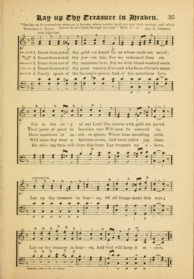 Our Praise in Song: a collection of hymns and sacred melodies, adapted for use by Sunday schools, Endeavor societies, Epworth Leagues, evangelists, pastors, choristers, etc. page 35