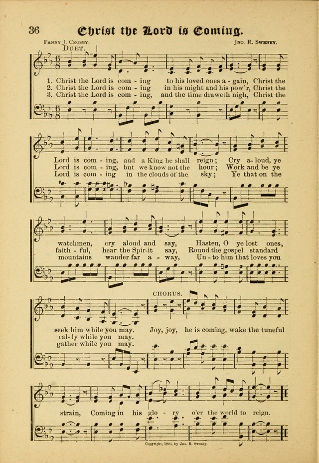 Our Praise in Song: a collection of hymns and sacred melodies, adapted for use by Sunday schools, Endeavor societies, Epworth Leagues, evangelists, pastors, choristers, etc. page 36