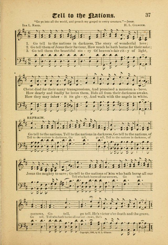 Our Praise in Song: a collection of hymns and sacred melodies, adapted for use by Sunday schools, Endeavor societies, Epworth Leagues, evangelists, pastors, choristers, etc. page 37