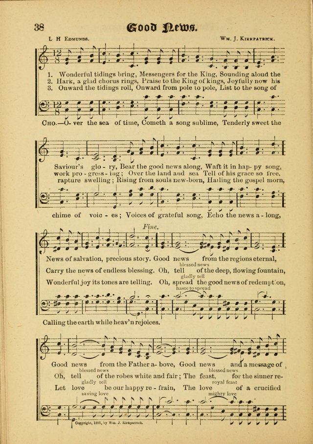 Our Praise in Song: a collection of hymns and sacred melodies, adapted for use by Sunday schools, Endeavor societies, Epworth Leagues, evangelists, pastors, choristers, etc. page 38
