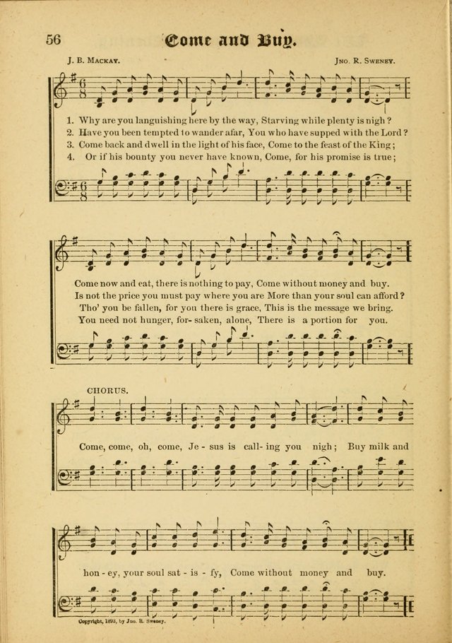 Our Praise in Song: a collection of hymns and sacred melodies, adapted for use by Sunday schools, Endeavor societies, Epworth Leagues, evangelists, pastors, choristers, etc. page 56