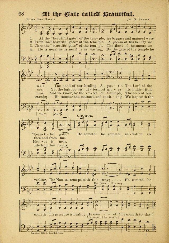 Our Praise in Song: a collection of hymns and sacred melodies, adapted for use by Sunday schools, Endeavor societies, Epworth Leagues, evangelists, pastors, choristers, etc. page 68