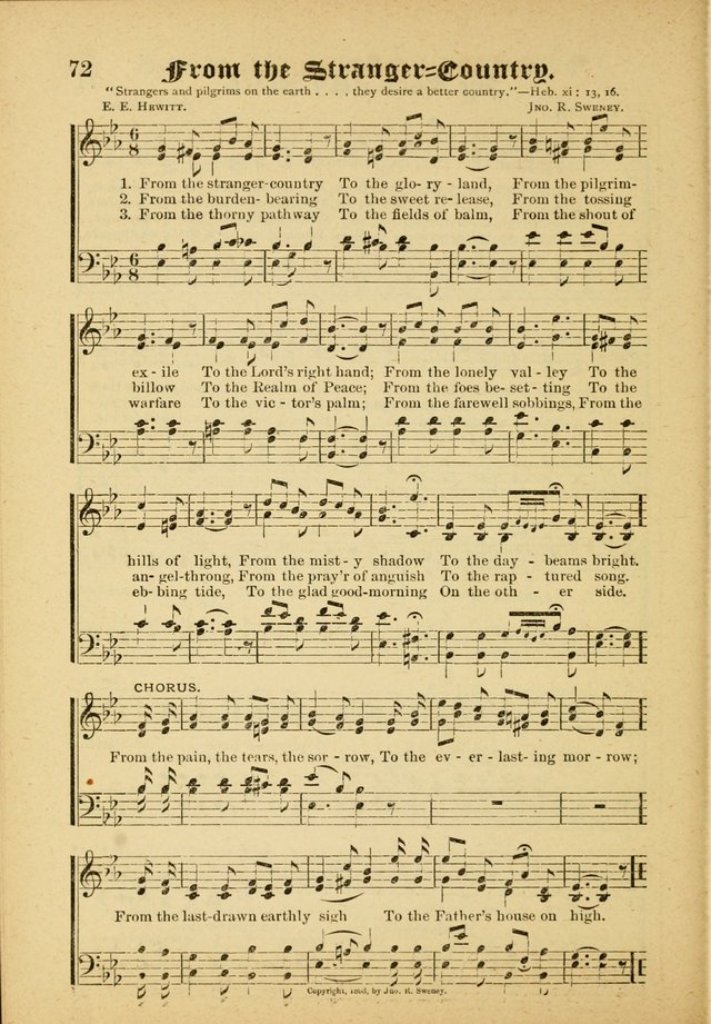 Our Praise in Song: a collection of hymns and sacred melodies, adapted for use by Sunday schools, Endeavor societies, Epworth Leagues, evangelists, pastors, choristers, etc. page 72