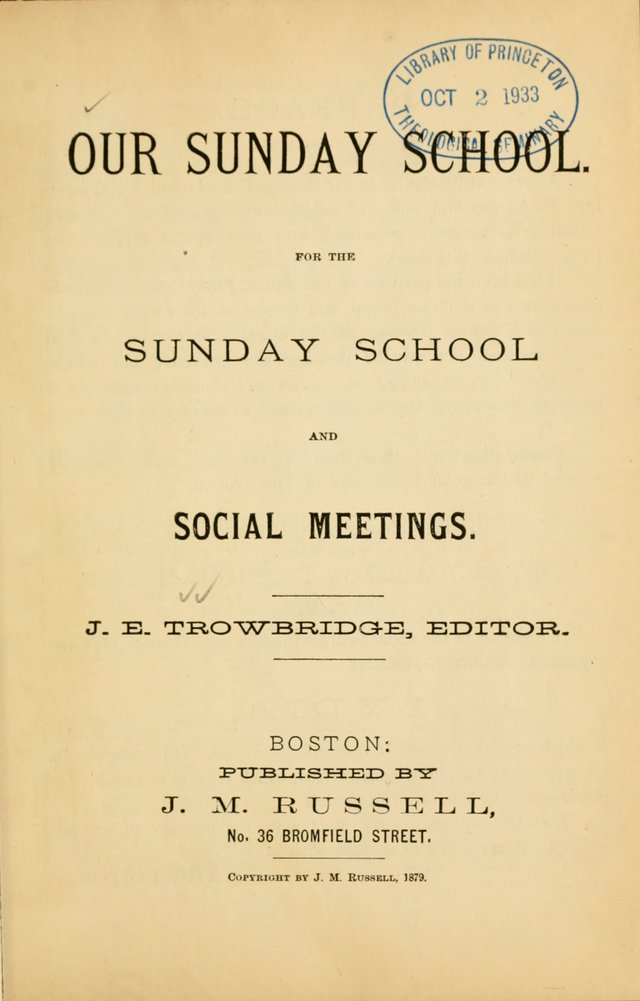 Our Sunday School: for the Sunday school and social meetings page 1