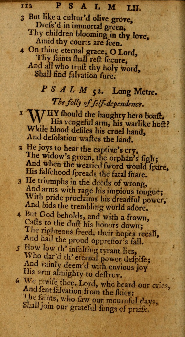 Psalms, carefully suited to the Christian worship in the United States of America: being an improvement of the old version of the Psalms of David ; allowed by the reverend Synod of New York and Philad page 112