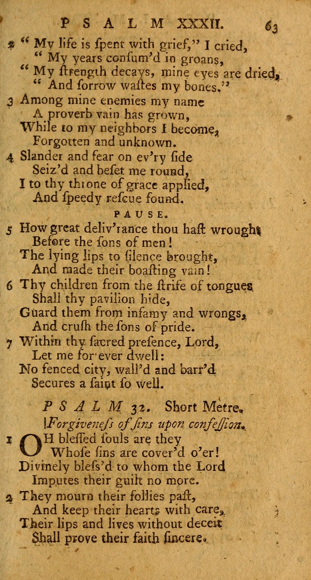 Psalms, carefully suited to the Christian worship in the United States of America: being an improvement of the old version of the Psalms of David ; allowed by the reverend Synod of New York and Philad page 63