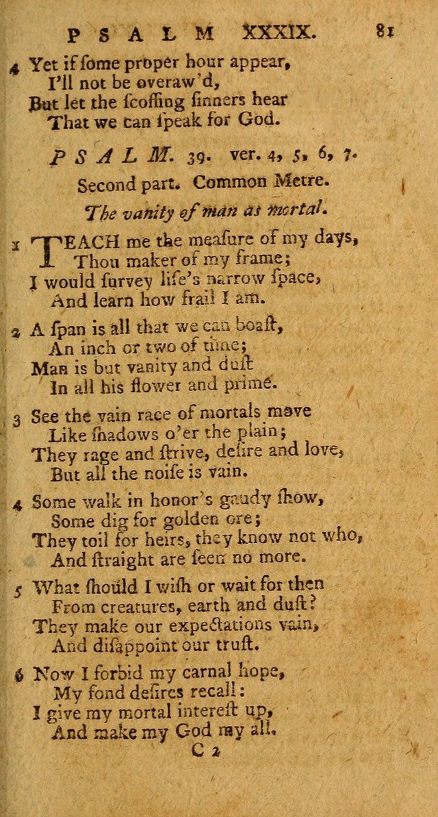 Psalms, carefully suited to the Christian worship in the United States of America: being an improvement of the old version of the Psalms of David ; allowed by the reverend Synod of New York and Philad page 81