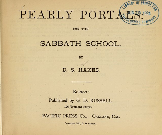 Pearly Portals: for the Sabbath School page 1
