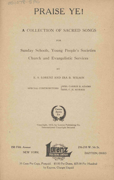 Praise Ye: a collection of sacred songs page 1