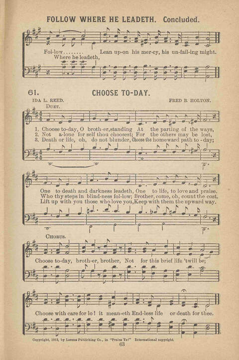 Praise Ye: a collection of sacred songs page 63