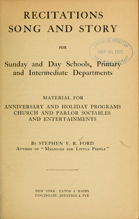 Recitations Song and Story: for Sunday and day schools, primary and intermediate Departments page 1