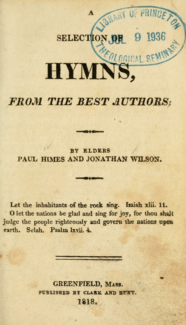 A Selection of Hymns, from the Best Authors page 1