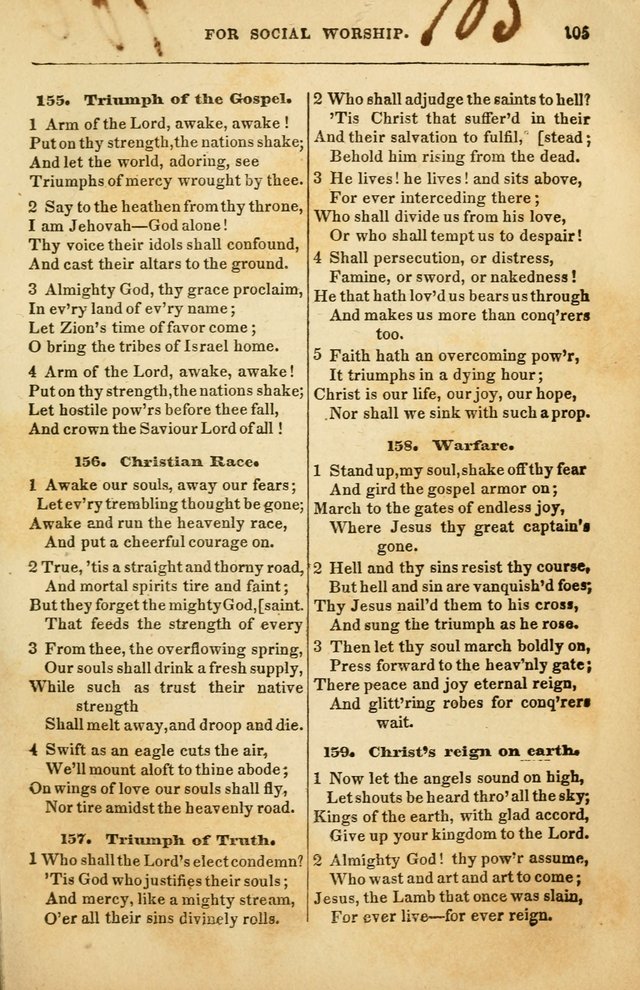 Spiritual Songs for Social Worship: adapted to the use of families and private circles in seasons of rivival, to missionary meetings, to the monthly concert, and to other occasions of special interest page 105