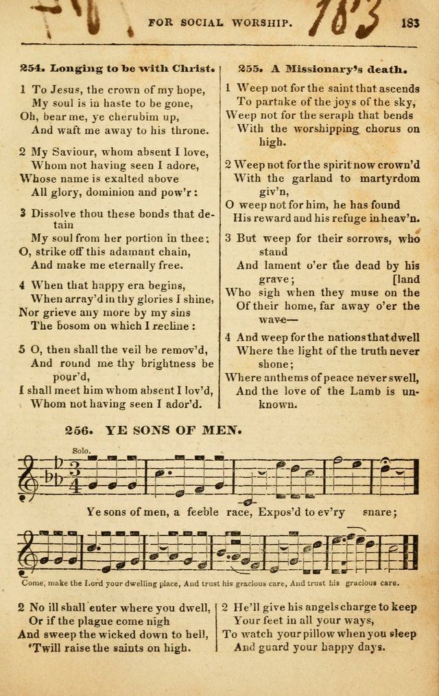 Spiritual Songs for Social Worship: adapted to the use of families and private circles in seasons of rivival, to missionary meetings, to the monthly concert, and to other occasions of special interest page 183