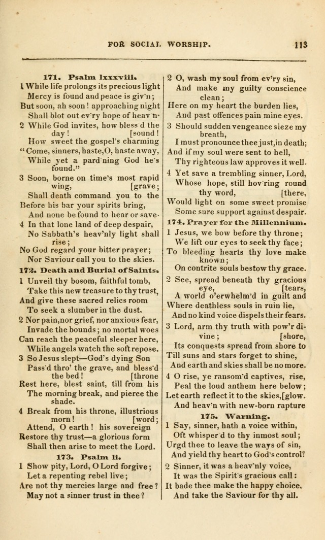 Spiritual Songs for Social Worship: adapted to the use of families and private circles, to missinary meetings, to monthly concert, and to other occasions of special interest.(Rev. and Enl. Ed.) page 113