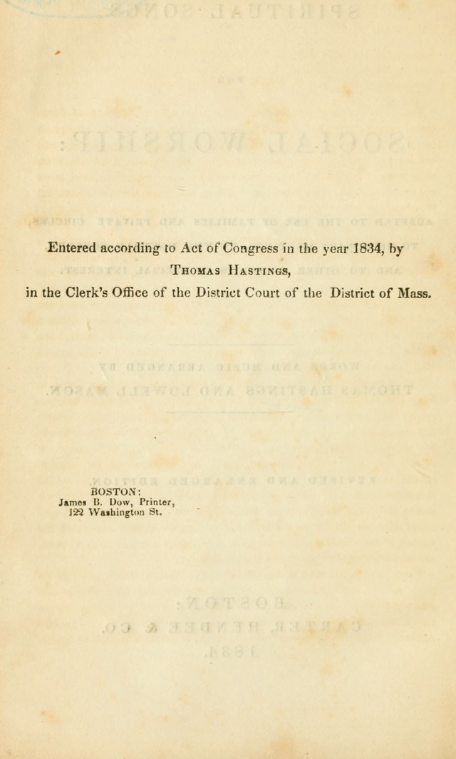 Spiritual Songs for Social Worship: adapted to the use of families and private circles, to missinary meetings, to monthly concert, and to other occasions of special interest.(Rev. and Enl. Ed.) page 2