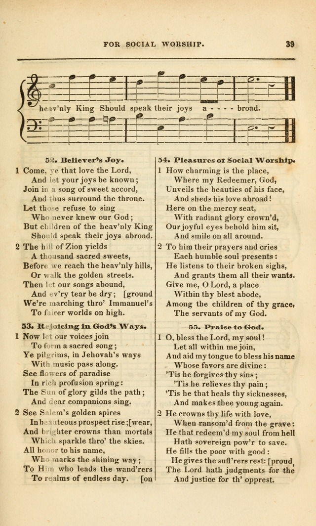 Spiritual Songs for Social Worship: adapted to the use of families and private circles, to missinary meetings, to monthly concert, and to other occasions of special interest.(Rev. and Enl. Ed.) page 39