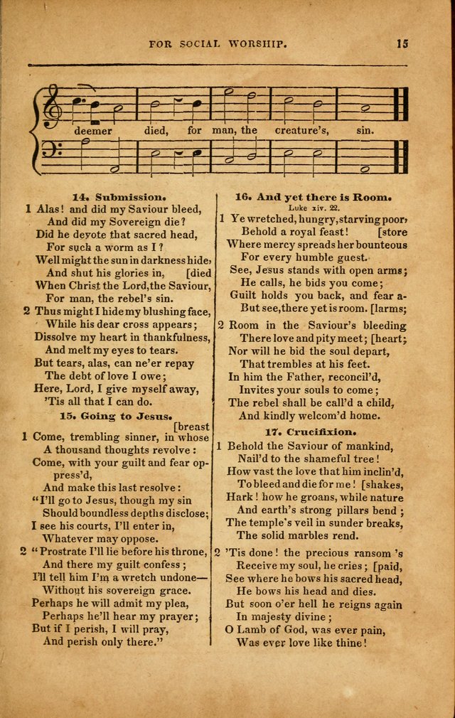 Spiritual Songs for Social Worship: adapted to the use of families and private circles in seasons of revival, to missionary meetings, to the monthly concert, and to other occasions... (3rd ed.) page 15