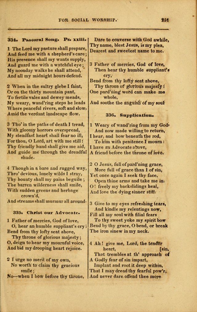 Spiritual Songs for Social Worship: adapted to the use of families and private circles in seasons of revival, to missionary meetings, to the monthly concert, and to other occasions... (3rd ed.) page 251