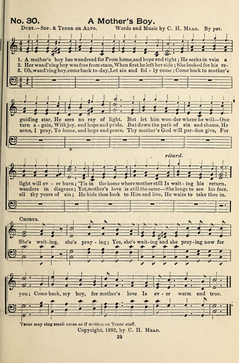 Silver Tones: a new temperance and prohibition song book, containing the most popular songs sung by The Silver Lake Quartette page 39