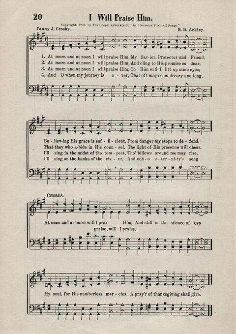 Sweeter Than All Songs: containing many new songs, a number of the popular songs of to-day, with many familiar hymns; for all occasions of Christian work and worship  page 18