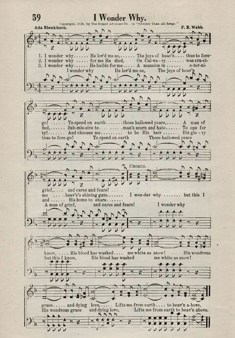 Sweeter Than All Songs: containing many new songs, a number of the popular songs of to-day, with many familiar hymns; for all occasions of Christian work and worship  page 52