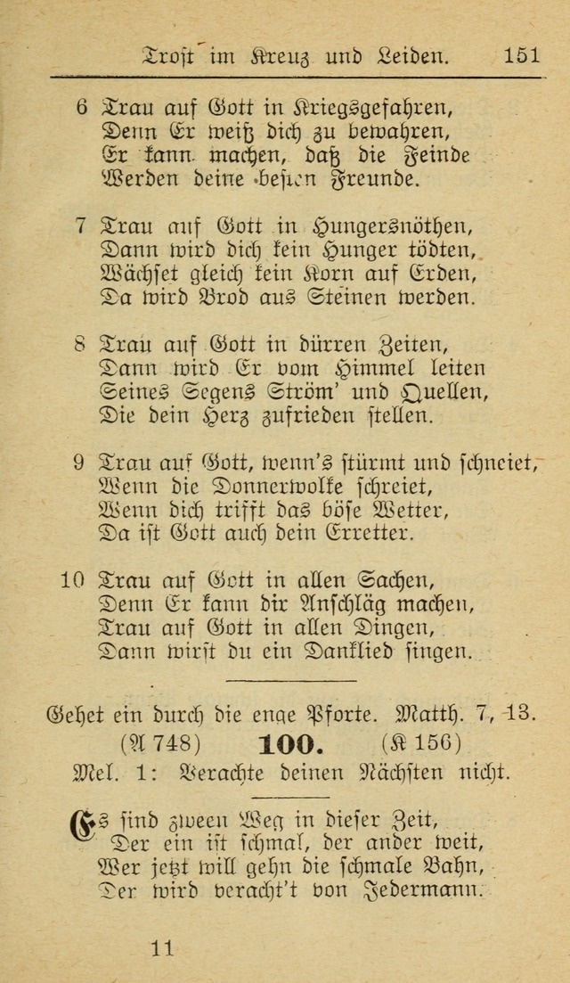 Unparteiische Liedersammlung zum Gebrauch beim Oeffentliche Gottesdienst und zur Häuslichen Erbauung (Revidirt und vehmehrt) page 151