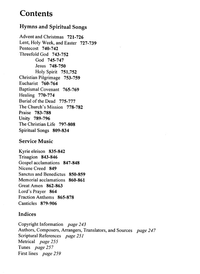 Wonder, Love, and Praise: a supplement to the Hymnal 1982 page vii